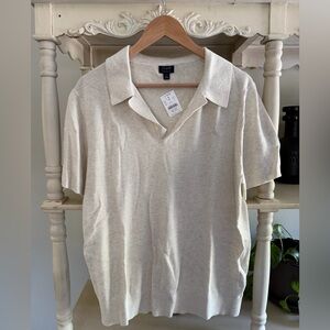 J.Crew Factory Basketweave Cotton Sweater-Polo in Heather Oatmeal (L)